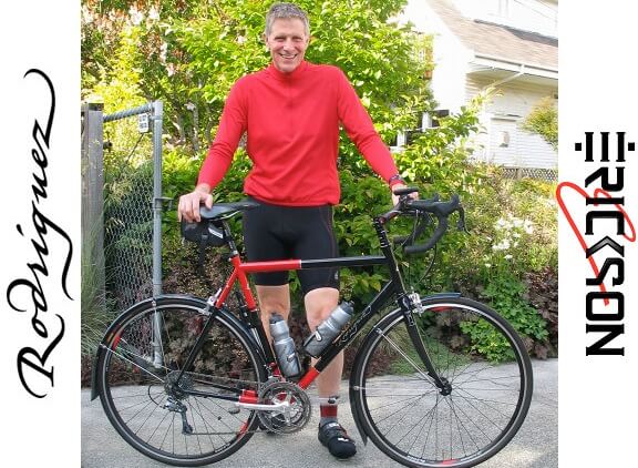 Dan with his red and black Rodriguez road bike