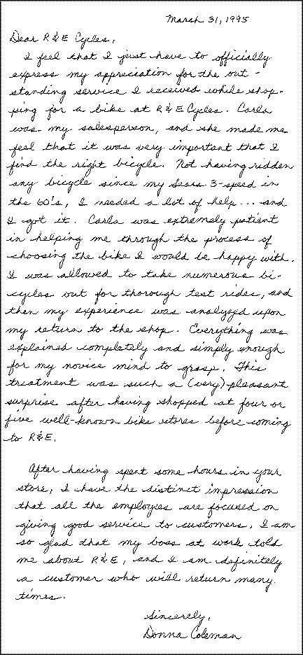 Letter from Donna, text is below